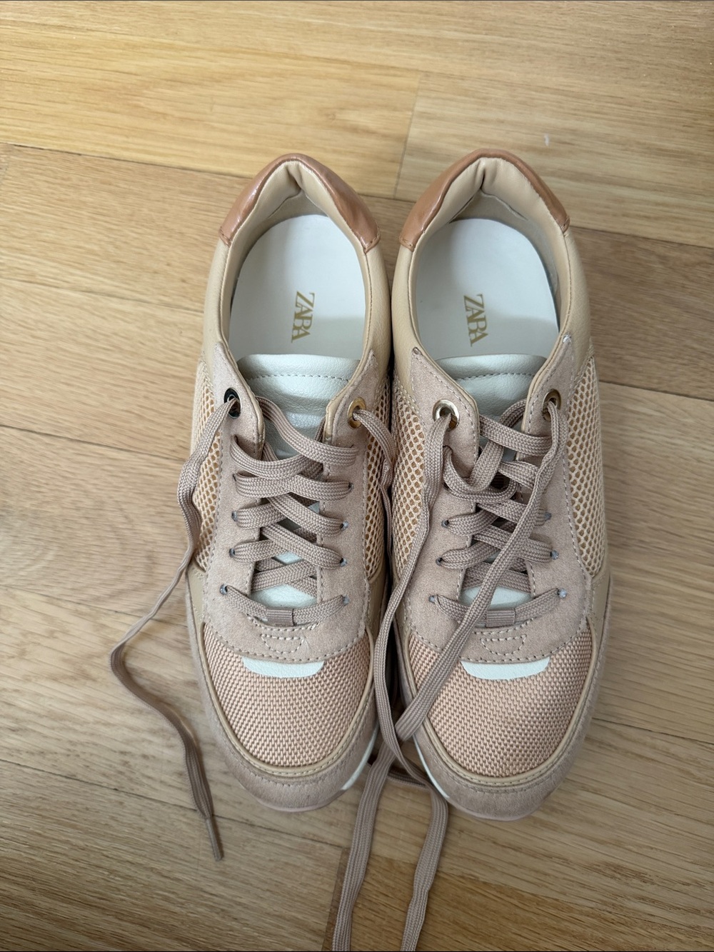 Zara Women's Nude Mesh & Suede Lace-Up Sneakers